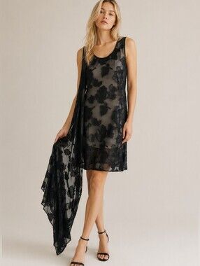 2b.Rych Elegant Black Sheer Floral Dress S